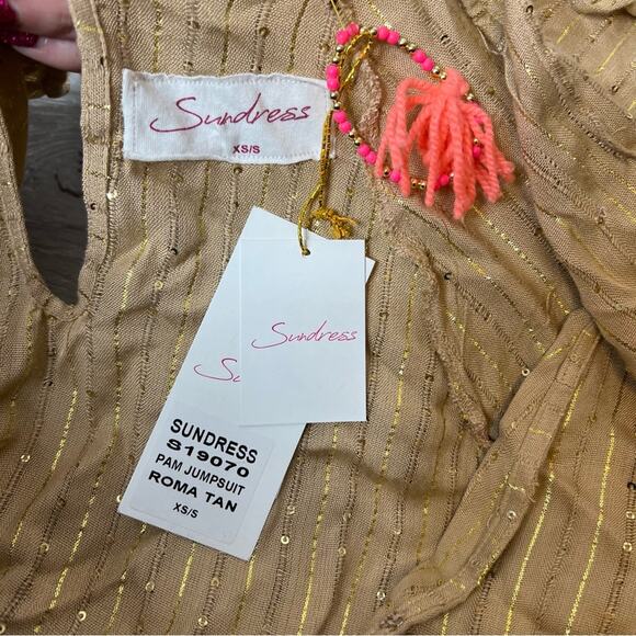 NWT Sundress sequin jumpsuit Roma tan sz XS S - Picture 6 of 7